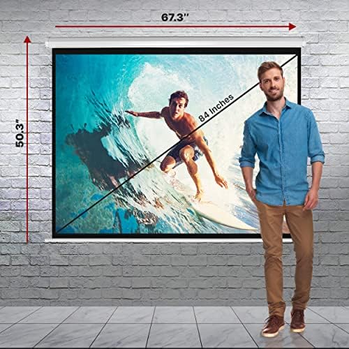 Pyle 84-Inch Pull Down Projector Screen – Manual Roll-Down Matte White Viewing Surface, Auto-Locking Height Adjustment, Wall or Ceiling Mount Design for Home Theater, Office & Classroom Use - Image 3