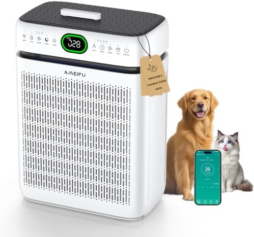 Air Purifiers for Home Large Room Up to 3500 Sq Ft with Washable Filters,Double-Sided HEPA with PM 2.5 Display Air Quality Sensor,Smart WiFi APP,Air Cleaner for Pets,Hair,Dust,Smoke,Dorm room,Office by AMEIFU