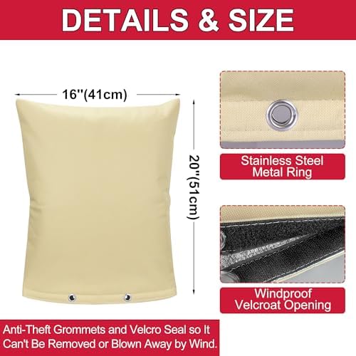 Backflow Preventer Cover Insulated Pouch, Sprinkler Covers with Aluminum Foil for Outside Pressure Vacuum Breaker Winter Water Well Pump Covers Insulated Backflow Cover Pipe Cover (16" Wx20 H, Beige) - Image 2