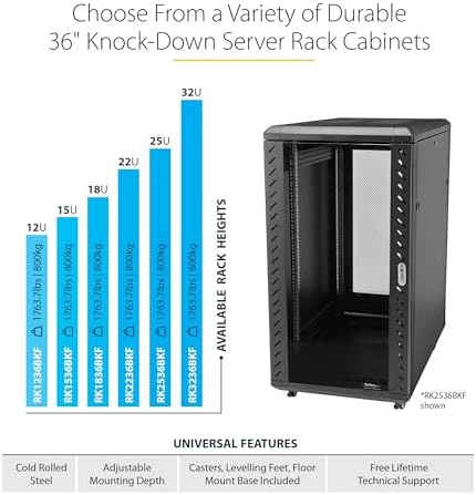 StarTech 12U 19in Enclosed 4-Post Server Cabinet, 29in Deep, 1764lb/800kg - Image 4