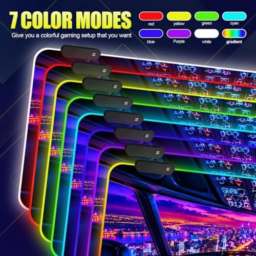 Aircraft Cockpit RGB Gaming Mouse Pad Large Extended Desk Mat 35.4 x 15.7 inch LED Glowing Mousepad Light Up Keyboard Pad Non-Slip Rubber Base - Image 2
