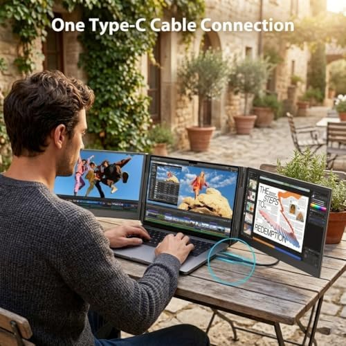 Leudaich One Cable Laptop Screen Extender, 15.6" FHD 1080P IPS Portable Monitor, Ultra-Slim Travel Dual Monitor Fits 13-17" Laptops, Triple Monitor Compatible with Mac/Windows(Driver Required) - Image 5