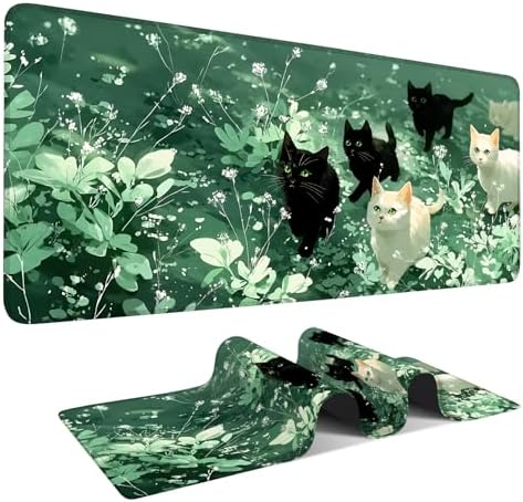 Large Mouse Pad, Cute Cat Gaming Mouse Pad Desk Mat, Non-Slip Base Extended Keyboard Mat, Thick 3mm Smooth Surface Mousepad for Office & Home, 35.5 x 15.8 Inch by THISFIND