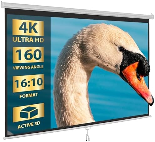 SUPER DEAL 100'' 16:10 HD Projection Screen Foldable Anti-Crease Portable Projector Movie Screen Manual Pull Down for Home Theater Presentation Education Outdoor Indoor Public Display, White by Superdeal