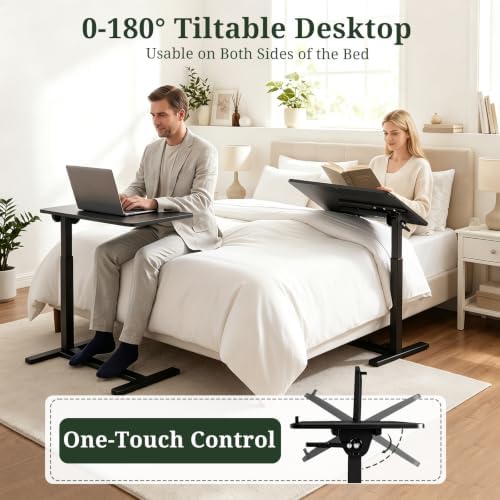 Overbed Bedside Table with Wheels, Foldable Rolling Desk Adjustable Height - Image 6