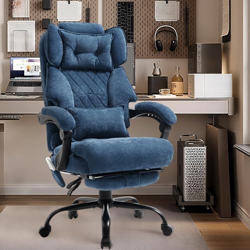 Office Chair with Foot Rest,3D Kneading Massage & Heat Executive Office Chairs for Heavy People,500LBS Big and Tall Office Chair,Ergonomic Reclining Desk Chair,Dual-Use Pillow,Home Office,BlueCloth - Image 2