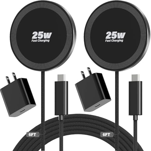 25W Magnetic Wireless Charger, 6FT Fast Charging Pad Wireless Charge for iPhone 17 16 /AirPods3/2/Pro/for Galaxy S26 Ultra/Pixel 10 Series, Portable Charger for Desk& Travel(2Pack,Black) by WAYLITEWirelessCharger