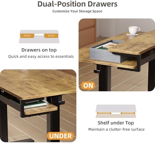 Seang Electric Standing Desk with 2 Drawers, 55 Inch, Rustic Brown - Image 5