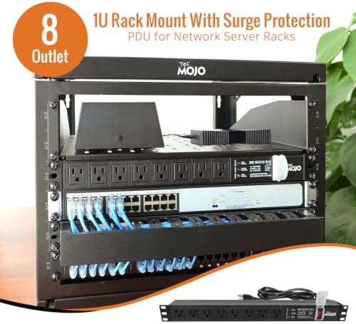 Tecmojo 1U Rack-Mount Horizontal 8-Outlet PDU, UL Listed PDU with Surge Protection LED Indicators 6ft Cord Power Distribution for IT and Network Server Racks(SKU# 13110801) - Image 3
