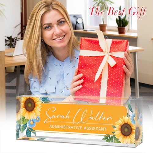Custom Name Plate for Desk - Desk Name Plate Personalized - Office Desk Accessories - Employee Teacher Appreciation Gifts for Coworkers - Acrylic Sunflowers Office Desk Decor - Office Gifts for Women - Image 5