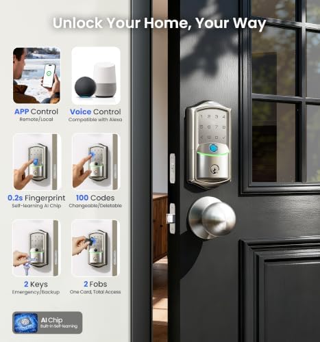 Veise VE027-K WiFi Smart Deadbolt Locks with 2 Knobs Set, Satin Nickel - Image 2