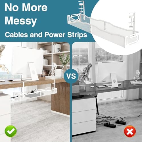 No Drill Under Desk Cable Management Tray, SONATURE 25.3" Cord Organizer for Table, Clamp Mount Desk Cable Management, Premium Carbon Steel Cable Organizer for Office, Home (White) - Image 6