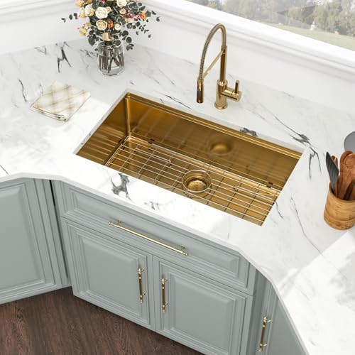 Kichae 36 Undermount Kitchen Sink Gold Stainless Steel 16 Gauge Workstation - Image 4