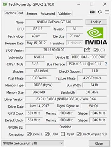 GeForce GT 610 2G DDR3 Low Profile Graphics Card, PCI Express 1.1 x16, HDMI/VGA, Entry Level GPU for PC, SFF and HTPC, Compatible with Win11 - Image 6