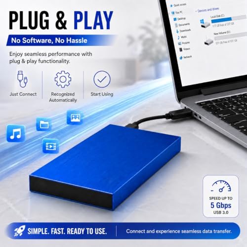 1TB External Hard Drive USB 3.0, 2.5-Inch, Blue - Image 4