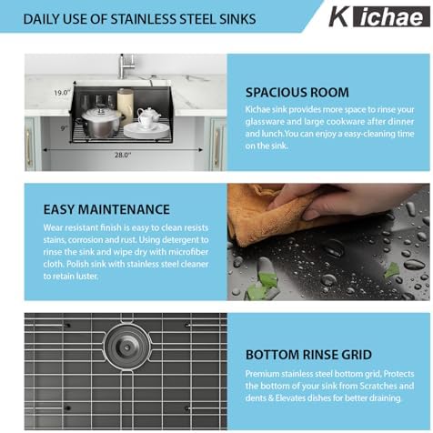 Kichae 25 Black Undermount Kitchen Sink Stainless 16 Gauge Workstation - Image 5
