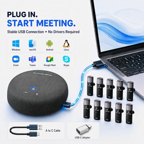 CS02 Conference Speaker and Microphone, 10 Wireless Mics 360 Degree Pickup - Image 4
