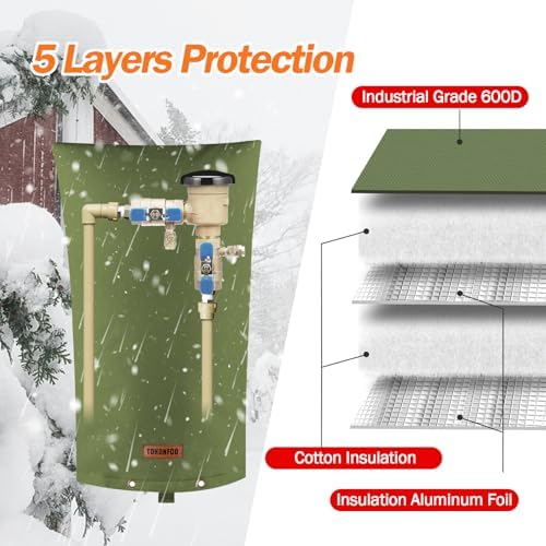 TOHONFOO Backflow Preventer Cover, Pipe Freeze Insulation, 14"Wx26"H, Green - Image 5