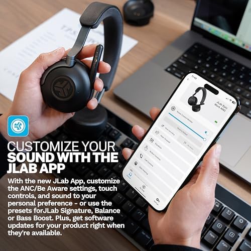 JLab Epic Work ANC Wireless on-Ear Headset with Microphone, smart Noise Cancellation, multipoint Connect, Charging hub, Black - Image 5