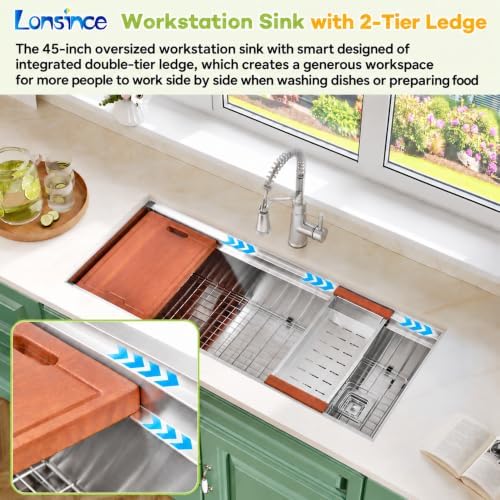 45 inch Undermount Kitchen Sink with Two-Tiered Ledge,Offset Drain - Image 3