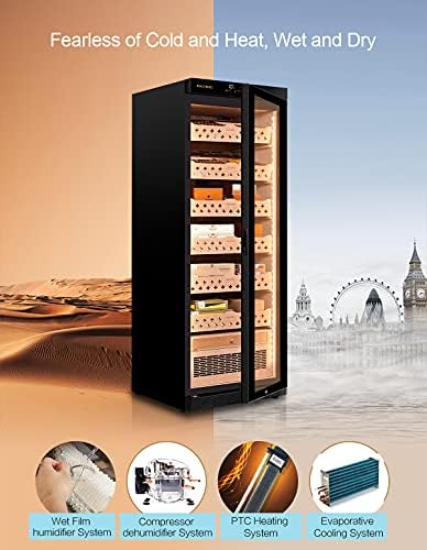 Cigar Climate Control Cabinet, Raching MON2800 Cigar Humidor Cabinet with Ammonia Removal, 320L Wood Frame Cabinet for Cigar Storing&Aging - Black - Image 2