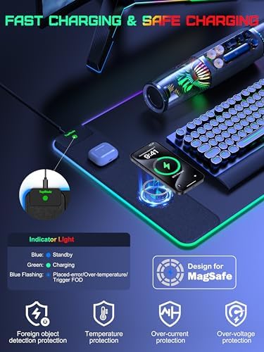 5-in-1 RGB Gaming Mouse Pad with Wireless Charging, Large Desk Mat, Black - Image 3