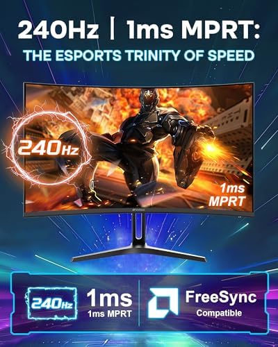 SANSUI 24 Inch Curved 240Hz Gaming Monitor FHD 1080P, 1500R Curved Computer - Image 3