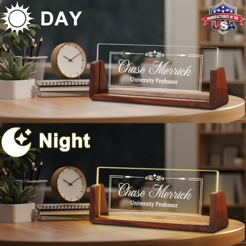 Custom Name Plate for Desk with LED Walnut Frame, Office Desk Decor - Image 3