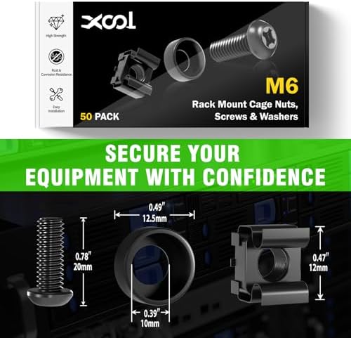 50 PACK M6 x 16mm Rack Mount Cage Nuts, Screws and Washers for Rack Mount Server Cabinet, Rack Mount Server Shelves, Routers, Rack Mount Screws and Square Insert Nuts, Self-Locking Cable Ties for Free - Image 6