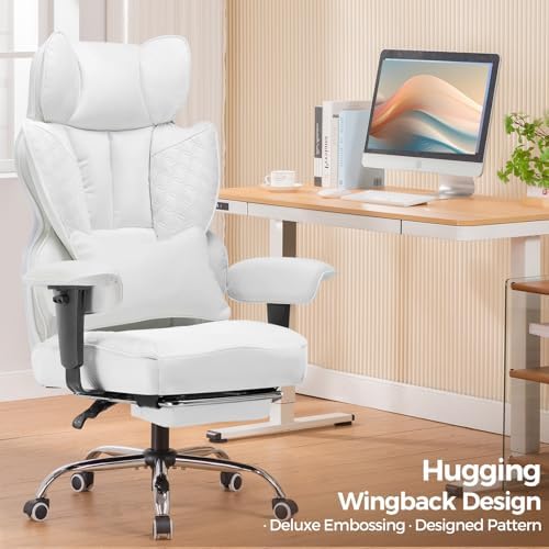COMHOMA Big and Tall Office Chair Heavy Duty Wide Ergonomic Gaming Chair with Deluxe Embossing Designed Leather with Foot Rest,145°Reclining Adjustable Armrests Pocket Spring Back Support and Pillow - Image 3