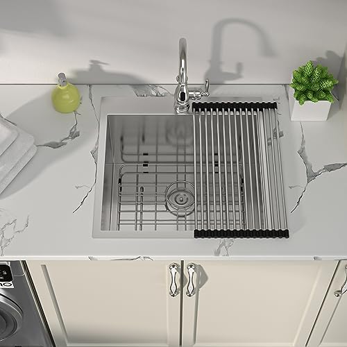 12 Inch Deep Drop In Laundry Sink - Sarlai 25x 22 Laundry Utility Sink Drop In Topmount Single Bowl 16 Gauge Stainless Steel Kitchen Sink Utility Sink - Image 3