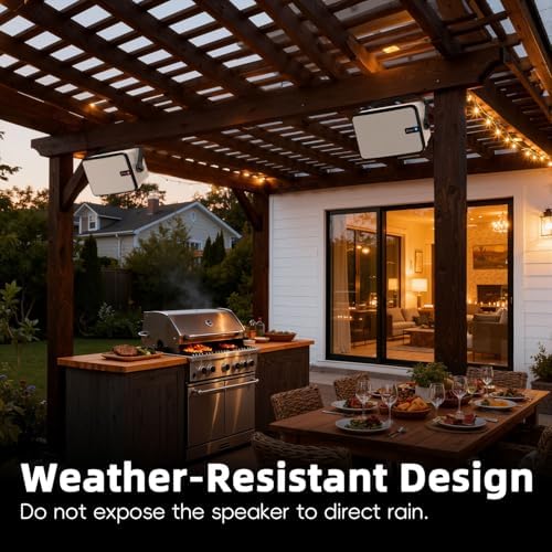 600W Outdoor Bluetooth Speakers, Wireless Sync Between Speakers, Powerful Bass, Wall Mount for Patio, Porch, Gazebo, Garage, 2-Pack, White(MZ-658) - Image 5