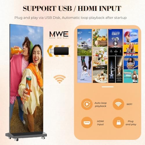 MWE P1.86 LED Poster Screen with Flight Case, 80" LED Digital Signage Display with Publishing System, Foldable Advertising Display Kiosk Video Wall for Events, WiFi/USB/HDMI (2 Panels) - Image 6