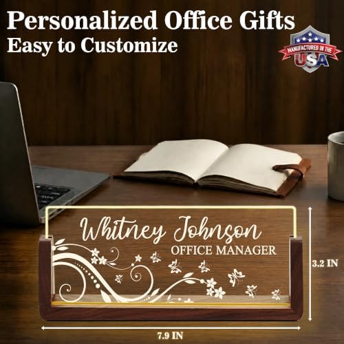 Custom Name Plate for Desk with LED Walnut Frame, Office Desk Decor - Image 4