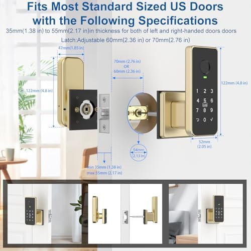 Foxgard Fingerprint Door Lock – 5-in-1 Biometric Smart Lock with Keypad, App Control, Key, Auto-Lock, Electronic Anti-Lock – Keyless Entry for Bedroom, Office, Indoor Use – Gold - Image 6