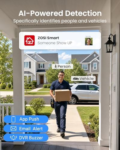ZOSI 8CH 5MP Lite Security Camera System with AI Human Vehicle Detection, H.265 8 Channel CCTV DVR and 8 x 1080p 1920TVL Surveillance Metal Cameras Indoor Outdoor, Night Vision, Remote Access, No HDD - Image 2
