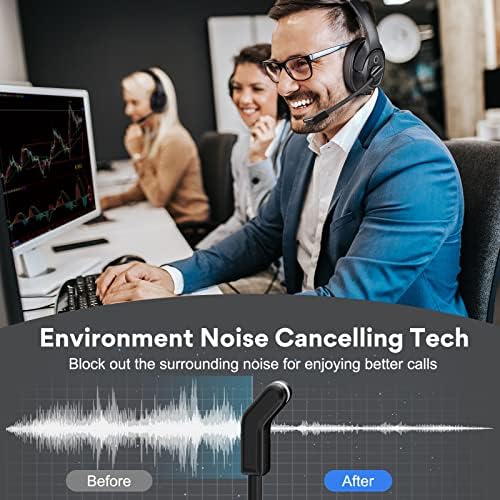 EKSA Bluetooth Headsets with Microphone & USB Dongle, 30 Hours Talk Time & 33ft Range, AI Environmental Noise Cancelling Mic, Over-Ear Wireless Headphone for PC/Laptop/Computer/Home/Work/Office/Zoom - Image 2