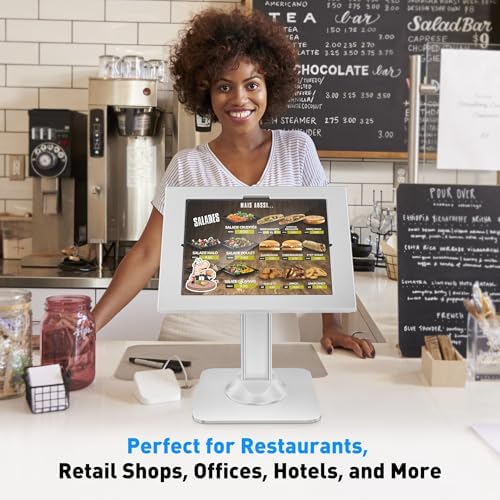 AboveTEK Anti-Theft iPad Kiosk Stand – POS iPad Security Mount with 360° Swivel & 75° Tilt, Heavy Duty Tablet Kiosk Desk Holder for Retail & Business POS Systems (White) - Image 2