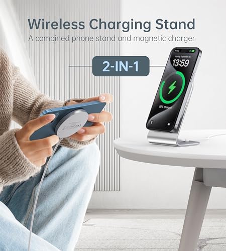 Magnetic Wireless Charger for iPhone Duo/18/17/16/15/14/13/12 - Mag Charger+20W USB C Adapter, Aluminum Fast Wireless Charging Stand/Pad with 5ft USB-C Cable for iPhone 18/17/16/15/14/13/12, Airpod - Image 2