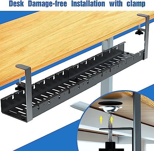 No Drilling Extendable Under Desk Cable Management, Metal Cable Management Tray Under Desk with Clamp, Retractable Power Strip Cord Holder for Wire Management 31Inch (2 Pack Extendable 31') - Image 3