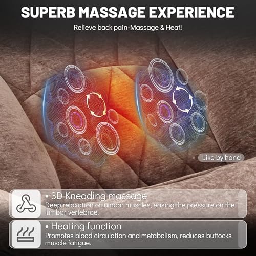 Office Chair with Foot Rest,3D Kneading Massage & Heat Executive Office Chairs for Heavy People,500LBS Big and Tall Office Chair,Ergonomic Reclining Desk Chair,Dual-Use Pillow,Home Office,BrownCloth - Image 4