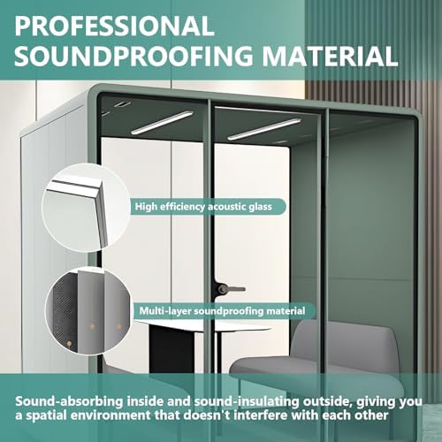 Office Sound Booth with Audio Privacy - Soundproof Recording Booth Includes Green Frame with Curved Corners,Soundproof Room with Light,Steel Plate Structure for Negotiation (90.55IN×70.27IN) - Image 4