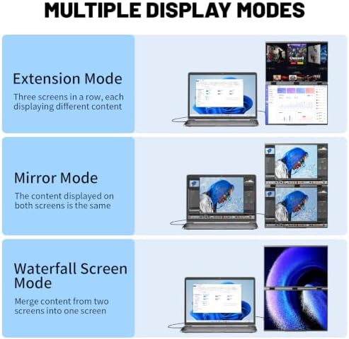 18.5" FHD 1080P Dual Portable Monitor 100% sRGB Laptop Screen Extender, 330° Screen Adjustment & 135° Stand, VESA Mountable, USB-C/HDMI, Travel Monitor for Laptop, Windows - Image 6
