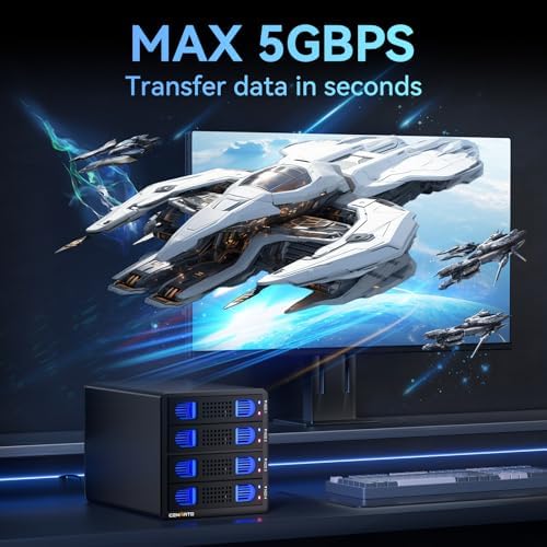 CENMATE Aluminum 4 Bay Hard Drive Enclosure with Cooling Fan for 2.5“/3.5" SATA HDD/SSD with USB A/C 3.0, Support Hot Swappable, Tool-Free HDD Enclosure, DAS(NO RAID/NAS) - Image 3