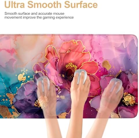 Large Mouse Pad, Floral Ink Desk Mat, Extended Gaming Mouse Pad with Non-Slip Rubber Base, Thick 3mm Smooth Surface Keyboard Mat for Office & Home，35.5 x 15.8 in - Image 5