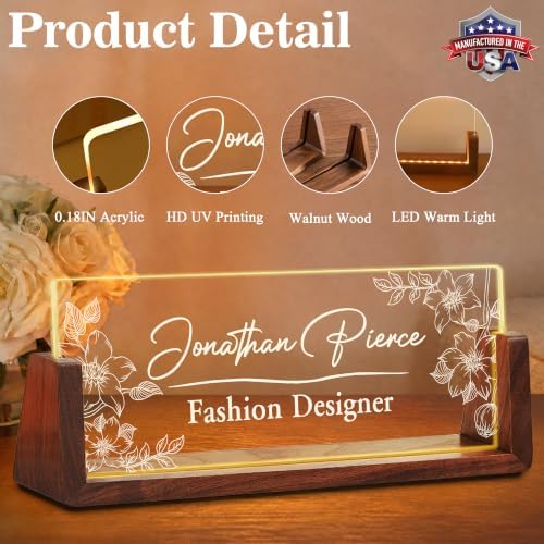 Custom Name Plate for Desk with LED Walnut Frame, Office Desk Decor - Image 2