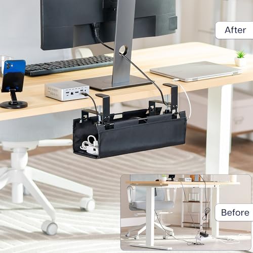 VIVO Black Clamp-on 16 in Fabric Cable Management Tray, DESK-AC16F-C - Image 2