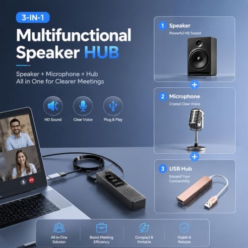 Conference Speakerphone for PC & Laptop, Bluetooth Speakerphone with AI Noise Reduction, 360° Voice Pickup, USB-C Plug and Play, Compatible with Zoom, Microsoft Teams, Skype & Webex - Image 2