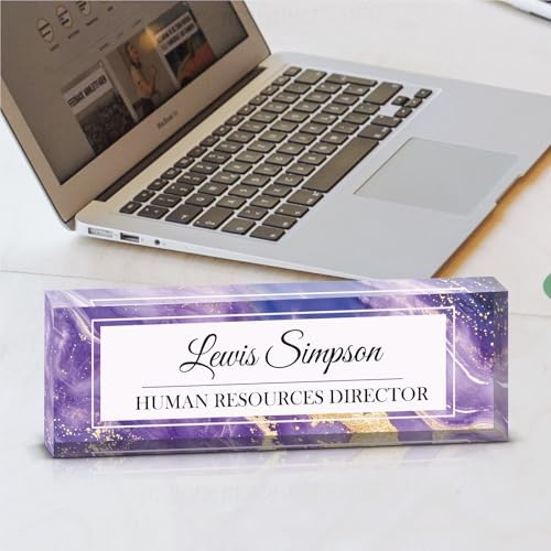 Desk Name Plate Personalized, Desk Double sided pattern Name Plate Personalized Office Desk Decor for Women and Men , Teacher Nurse Boss Employee Appreciation Gifts (Purple marble, Customized) - Image 6