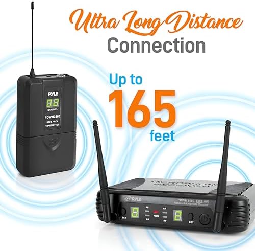 Pyle 2 Channel Wireless Microphone System - Portable UHF Digital Audio Mic Set with 2 Headset, 2 Lavalier lapel, 2 Transmitter, ¼’’ cable, power adapter - For Karaoke, PA, DJ, - PDWM3400,Black - Image 5